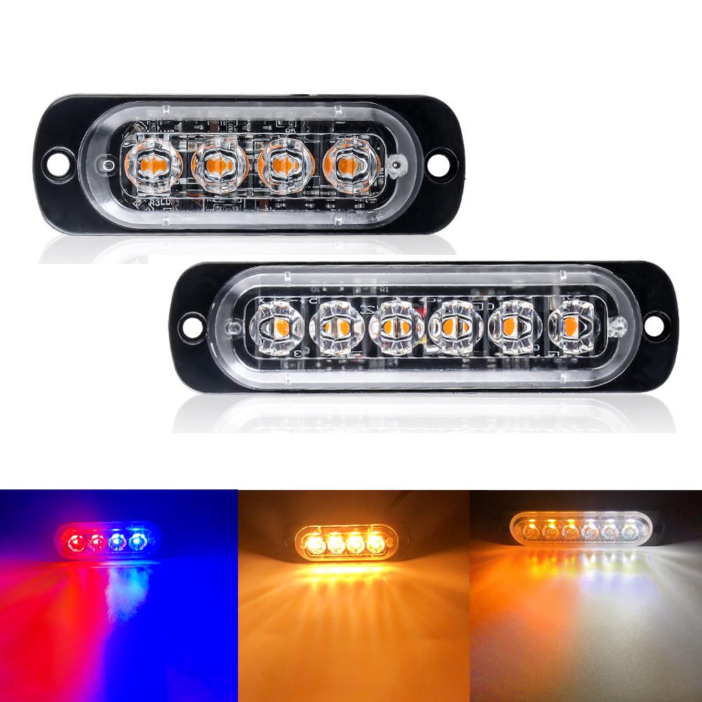 4LED 6LED Strobe Warning Light Strobe Flashing Lightbar Traffic Light Car Light Car Beacon Lamp For Truck 12V 24V White Amber