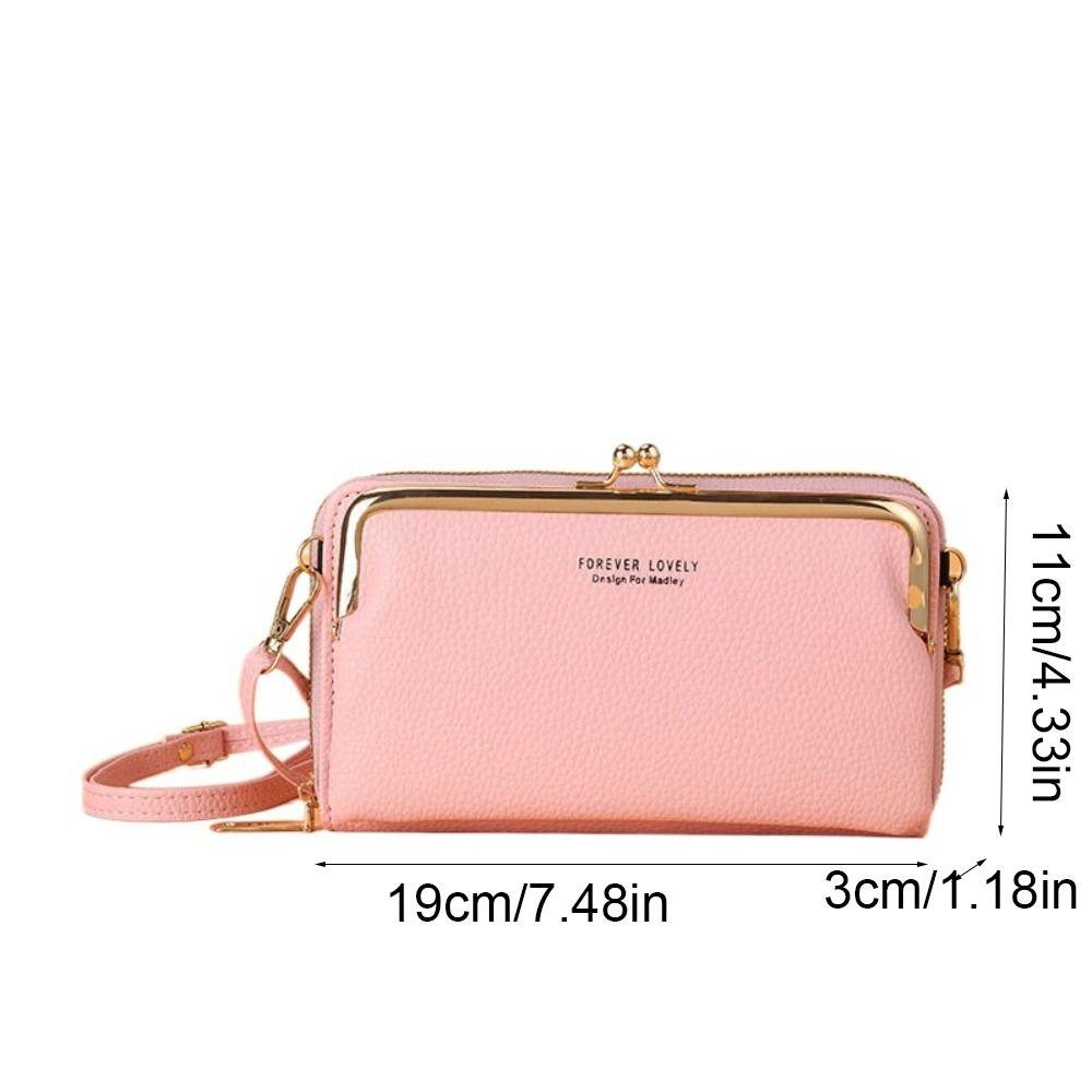 Solid Color Leather Wallet PU Women Card Holder Fashion Phone Crossbody Bag  Girl