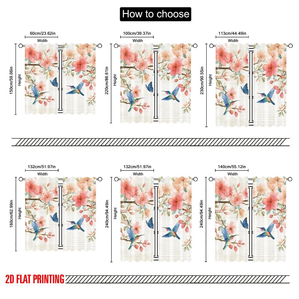 2pcs 2D flat printing Party Window Curtains Watercolor Butterflies Birds Flowers Digital Printed Polyester Drapes Family Party