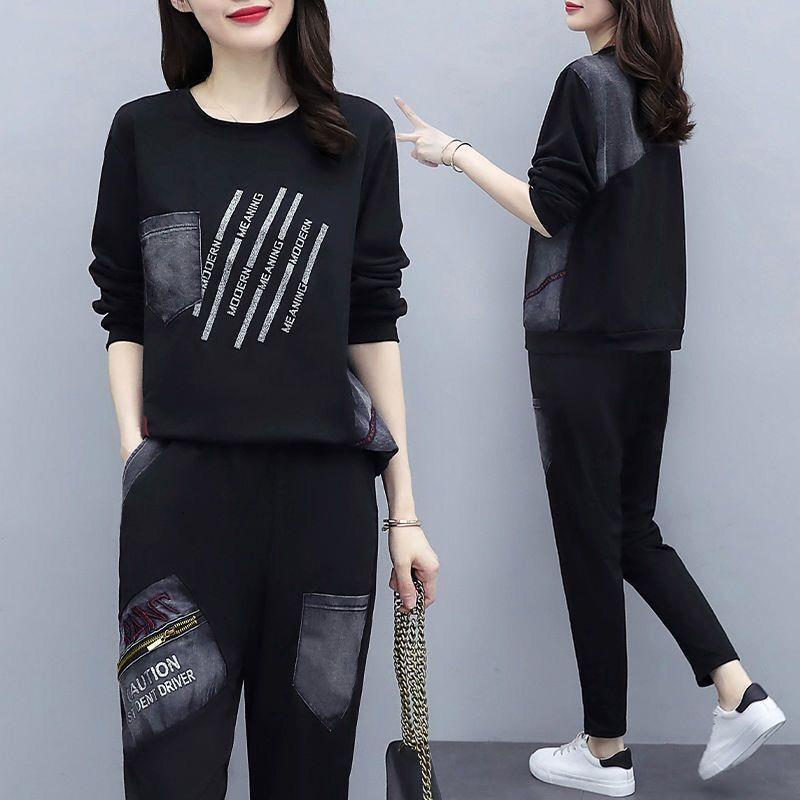 Loose and Casual Printed Suit for Women, Spring-autumn Korean-style Casual Sports Wear Two-piece Set