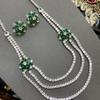 Internet Celebrity Double Layer Green Chrysanthemum Claw Chain Diamond Zircon Necklace Light Luxury Women Versatile Chrysanthemum Earrings Set