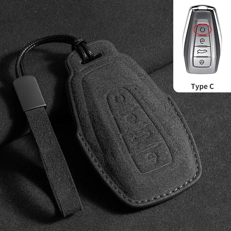 Suede Car Key Case Cover Protector Shell For Geely Coolray X6 X7 EX7 2024 Geometry C Emgrand UV GT GC9 Auto Styling Fob Holder