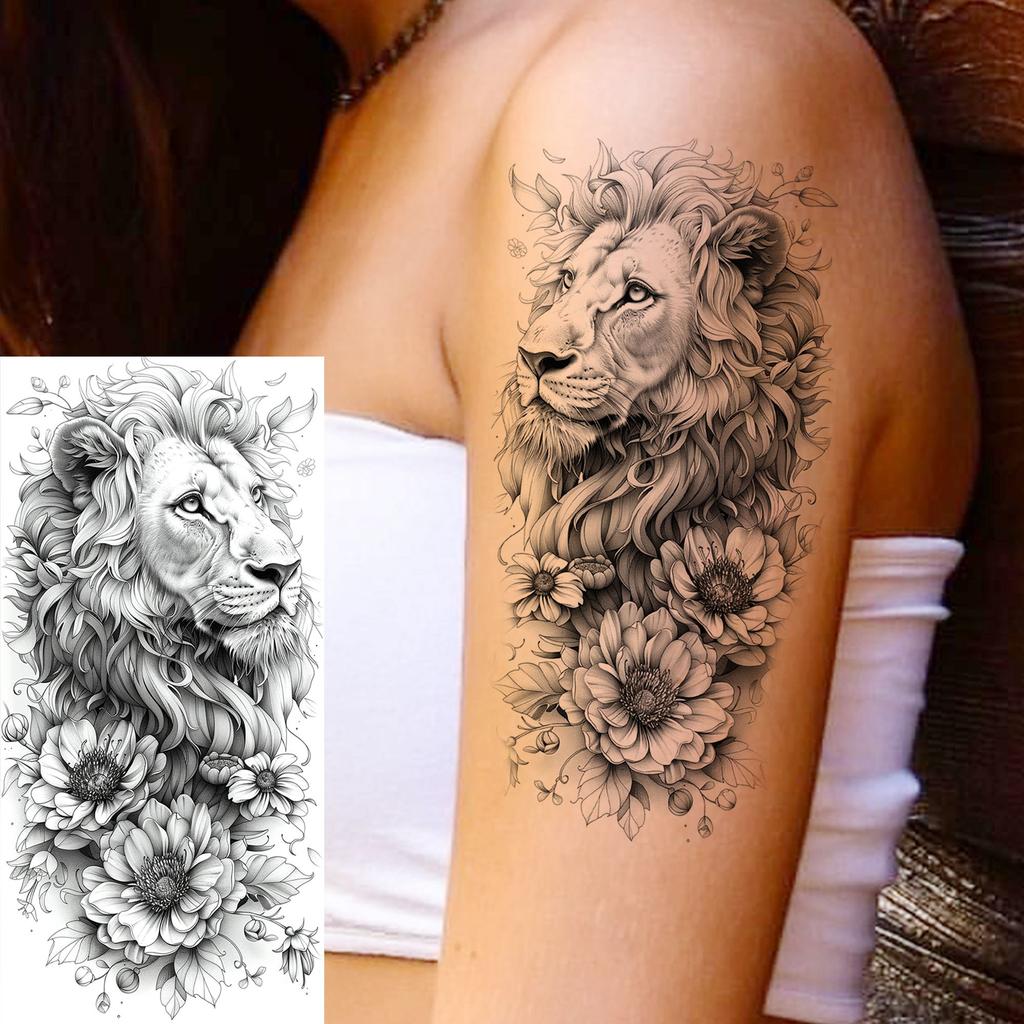 1 Sheet Sketch Flower Animals Temporary Tattoos For Women Long Lasting Waterproof Elephant Turtle Fake Tattoo Body Art Stickers