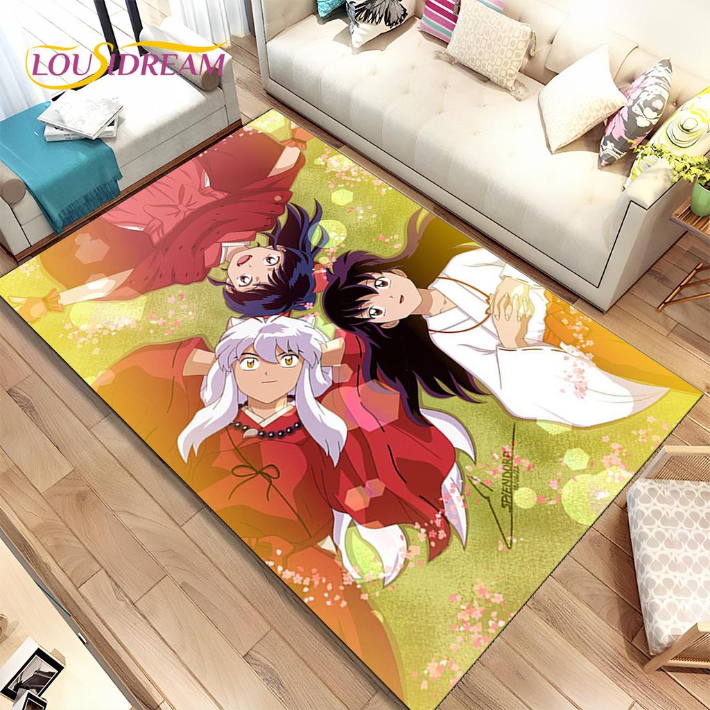 Anime Inuyasha Cartoon Area Rug Large,Carpet Rug for Living Room Bedroom Sofa Doormat Decoration,kids play Non-slip Floor Mat 3D