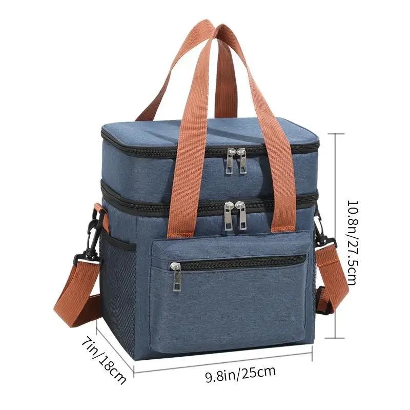 

Double-Layer Insulated Tote Cooler Bag Large Capacity Picnic & Travel Lunch Bag with Shoulder Strap,Multifunctional for Camping темно-синього кольору