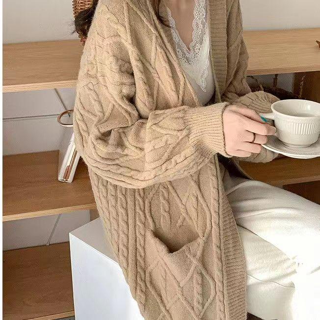 Plus Size Loose Knit Cardigan for Women - Korean Style Long Sweater Coat for Autumn/Winter