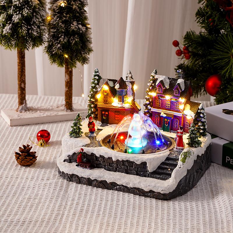 Christmas new fountain house glowing snow