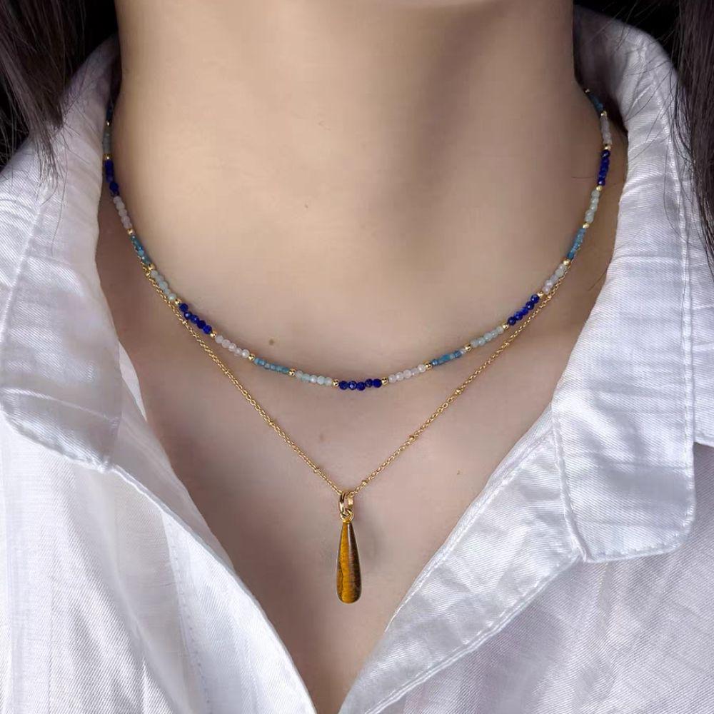 Creative Colorful Stone Necklace Natural Women Choker Retro Waterdrop Pendant Necklace  Gift