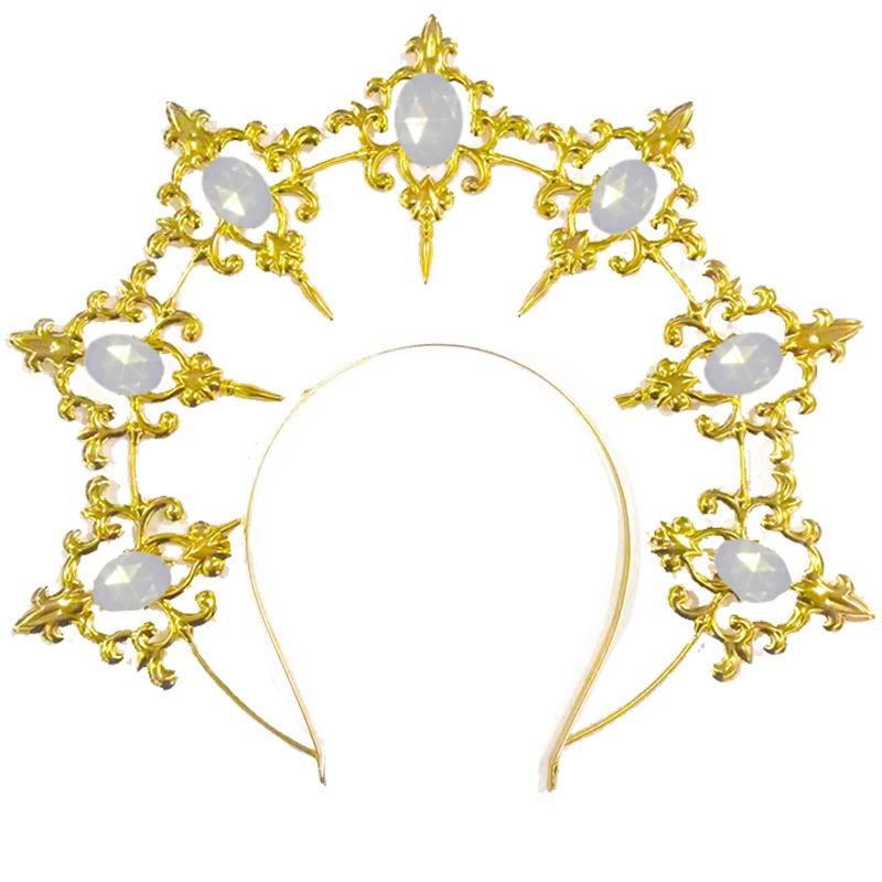 Lolita Hand-made Dark Headdress, Madonna of the Sun Halo, Baroque Crown Ball Performance Props
