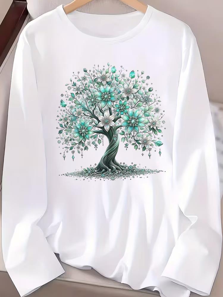 (Asian Size) butterfly style Long Sleeve T-shirts Casual Clothing Women o-neck Print T Shirt autumn winter spring Fashion Top Graphic Tee
