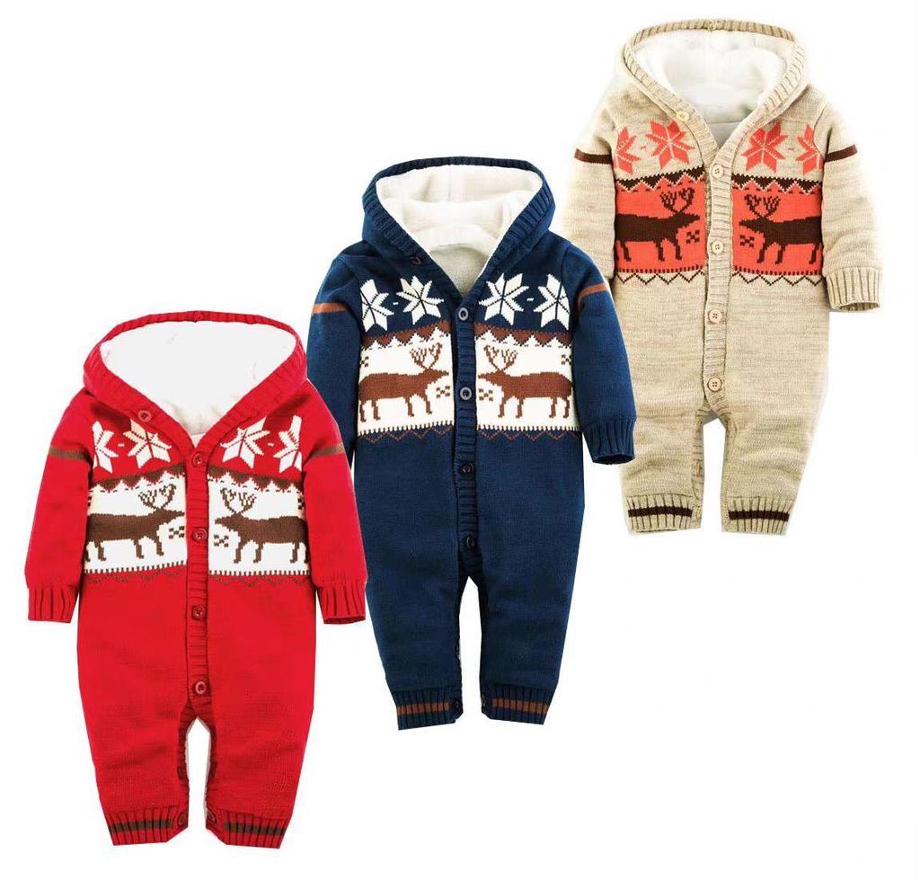 Winter Weihnachten Elch Infant Baby Verdickung Warme Overall Neugeborenen Jungen Mädchen Strampler Overalls