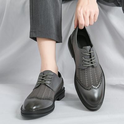 Sommer Weiß Atmungsaktiver Komfort Schnürschuhe Oxford Schuhe Herren Spitz Zehen Dicke Sohle Business Hochzeit Lederschuhe Marke Arbeitsschuhe