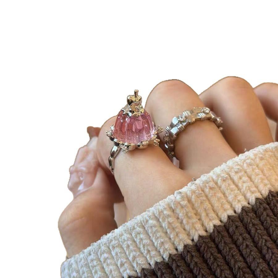 Pink Pudding Cake Ring Cute Niche Design Sense Creative Index Finger Ring Girls New High Value Ring