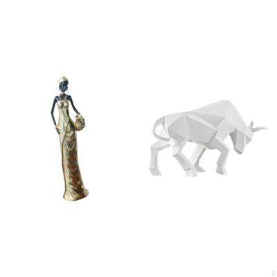 Vintage Tribal Lady And Modern Bull Resin Sculpture Decorative Figurine for Desk Cabinet Bedroom