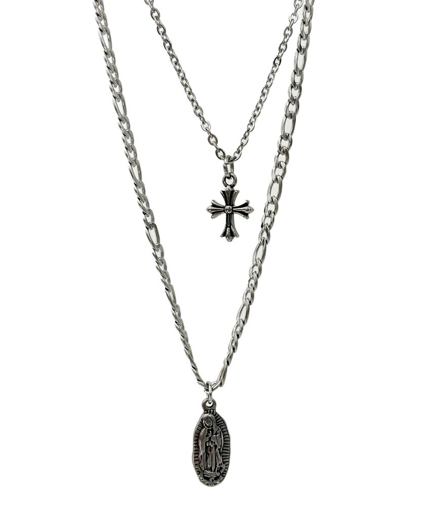 Sk8Er Rock Surgical Steel Double Layered Necklace ((Steel))