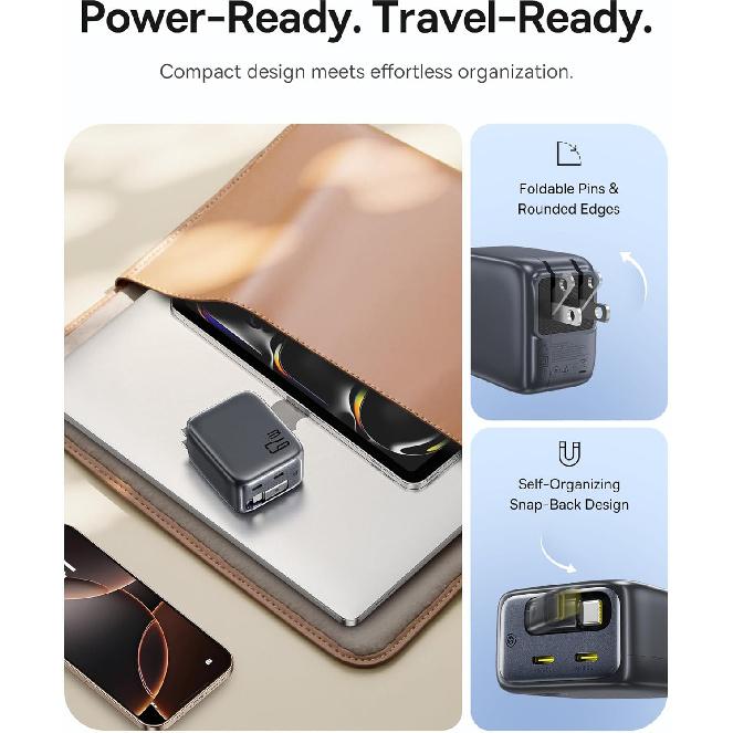 Baseus Retractable USB C Charger, 67W 3 in 1 Fast Charging Block with Foldable Plug, Enercore CJ11 PD/PPS for Galaxy S25/iPhone 17/16/15