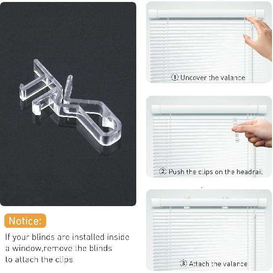 2" Clear Hidden Valance Clips (4-Pack) - Invisible Plastic Brackets for Blinds & Shades - Universal Fit for Wood, Faux Wood, Aluminum