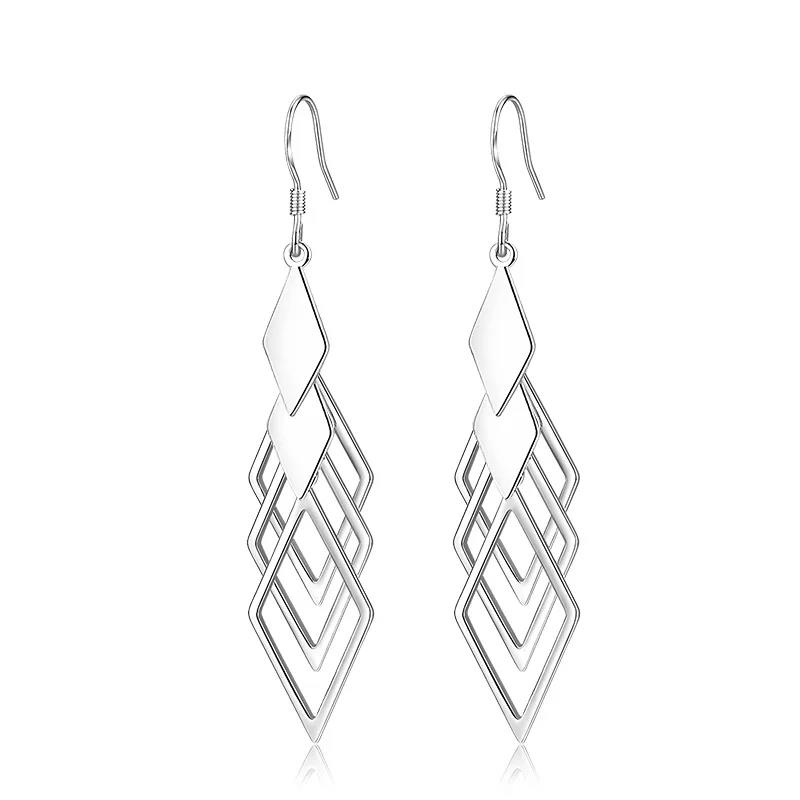 Classic Silver Needle Drop Earrings For Women Silver Long Tassel Multi-layer Twisted Wave Earrings Oorbellen Brincos Pendientes