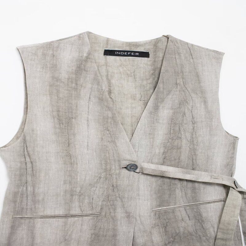 Fashion Style 2024 Autumn New Women's Clothing Stylish Linen Sleeveless V-neck Loose Vest 8106904