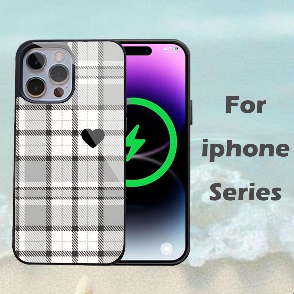 White Black Plaid Print Phone Case For IPhone 16 15 14 13 Pro Max 11 12 Mini Alex Mirror For Magsafe Wireless Charging Cover