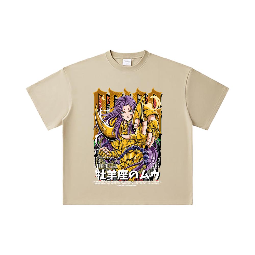 260 GSM Double Yarn 32 Count 100% Cotton Saint Seiya V26 Aries Print Unisex Heavy Cotton T Shirt