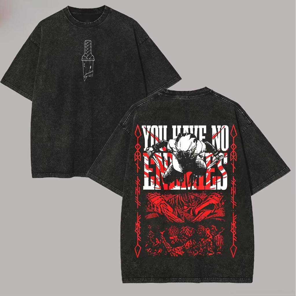 2026 Sommer Locker Reines Baumwoll-Wende-T-Shirt Mit Anime Vinland Saga Thorfinn Comic Gitteraugen Print, Must-Have Für Otaku-Fans T-Shirt