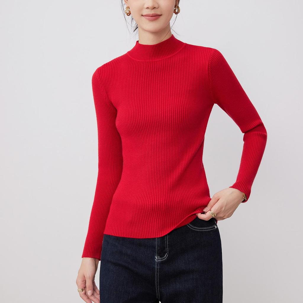 Women's Long Sleeve High-Neck Slim Fit Knit Sweater - 2025 Autumn/Winter Collection