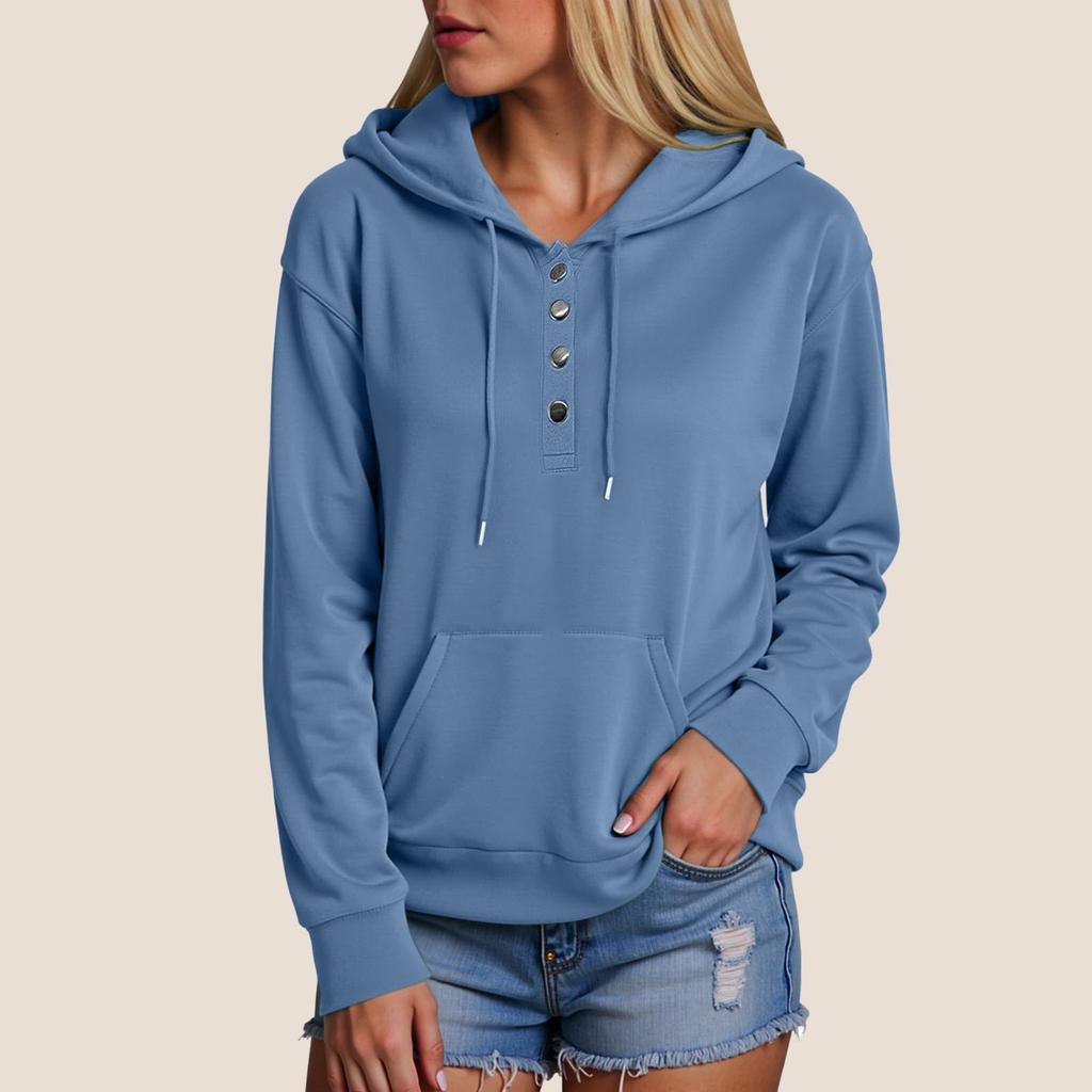 Women's Long Sleeve Hoodie Pullover Button Up Hoodie Casual Solid Color Casual Hooded