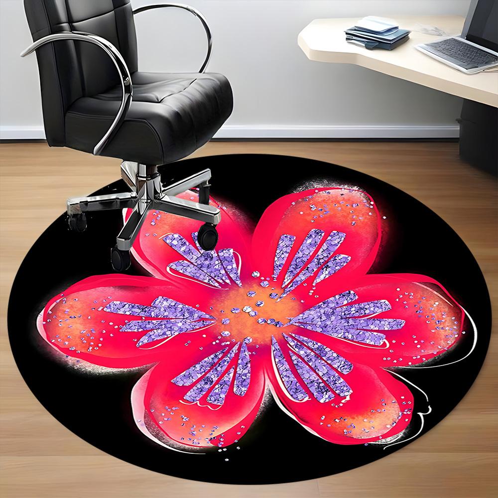 1pc Floral Design Office Round Area Rug,  Mat Suitable For Office, Under Office Chairs Bedroom Living Room Home Decor, Room Deco