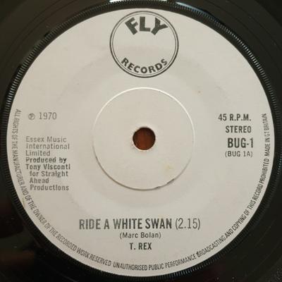 7-Zoll-Schallplatte T. REX  Ride A White Swan BUG1 Fly Records 1970 UK Rock Gebraucht