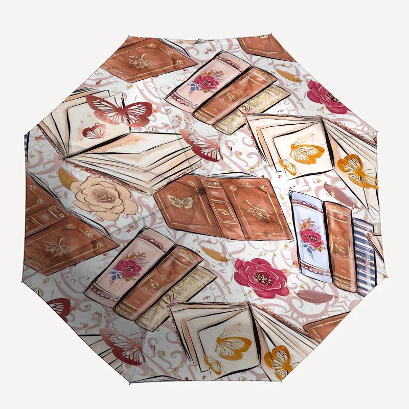 1pc Vintage Books and Butterflies Umbrella with Plastic Handle,Cartoon Pattern,Suitable for All Seasons Multi-functional Umbrella322