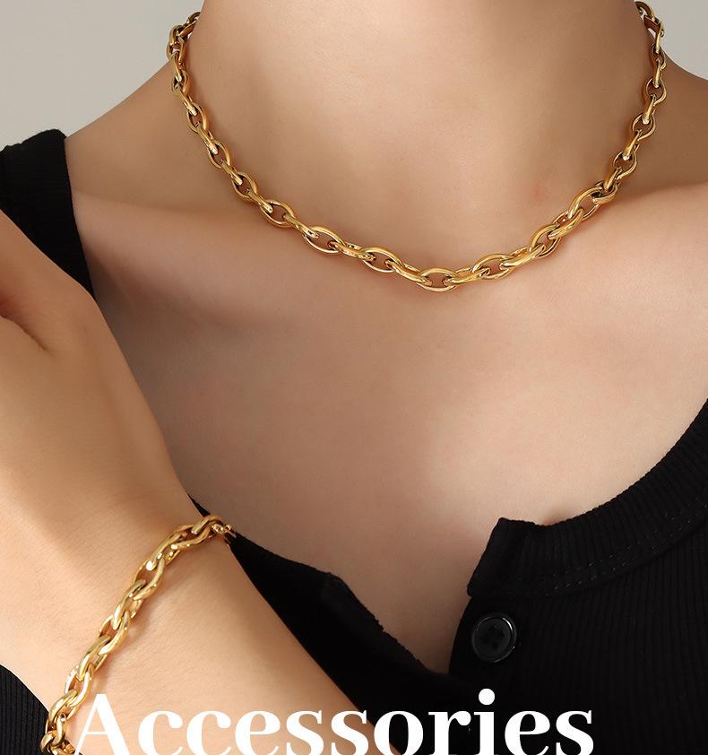 European Copper Jewelry Set: Chunky Chain Necklace & Versatile Bracelet