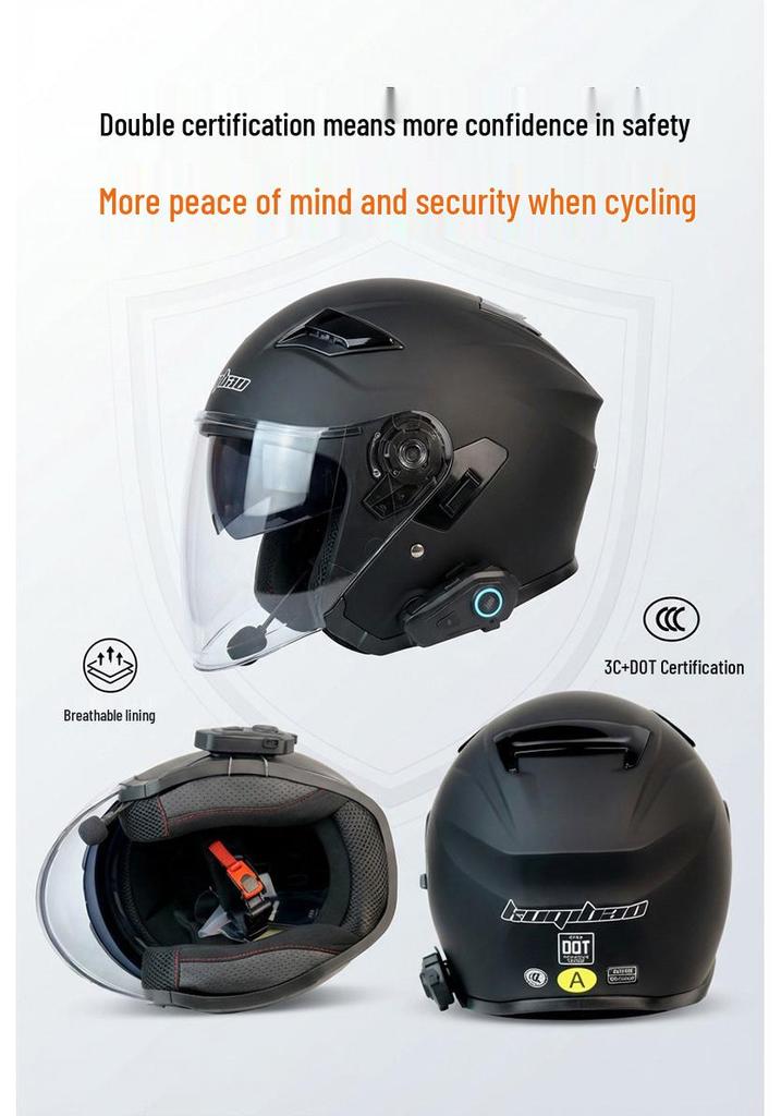 Cool Ride Lightweight Bluetooth Motorcycle Helmet with Dual Visor, 3C Certified, Long Battery Life, Comfortable Fit.