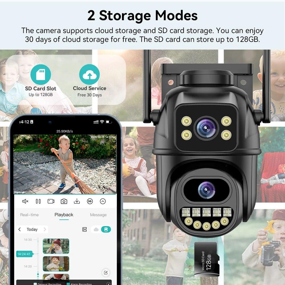 New EU 4K 8MP WIFI PTZ IP Camera Dual Lens With Dual Screen Ai Human Auto Tracking Color Nightvision ICsee Outdoor Surveillance Camera