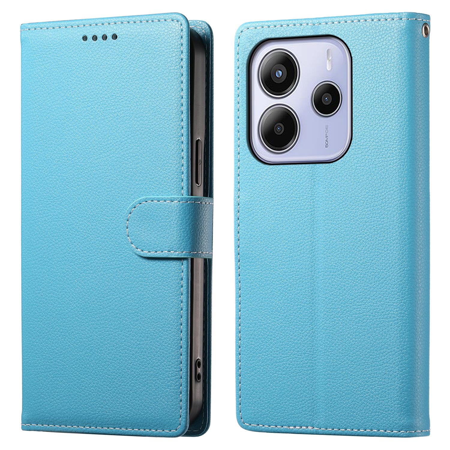 

Для Xiaomi Redmi Note 14 4G (163,25x76,55x8,16 мм) Чехол-подставка из кожи с текстурой личи, кошелек, чехол для телефона, магнитная застежка Sky Blue