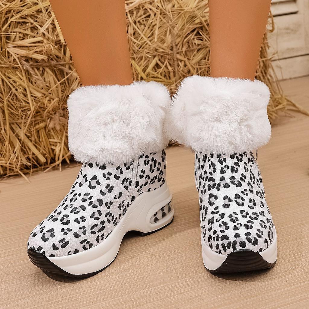 Fashion Women's Winter Thick-soled and Fleece Warm Snow Boots, High-top Side Zipper Ankle Boots and Fleece Cotton Shoes and Boots