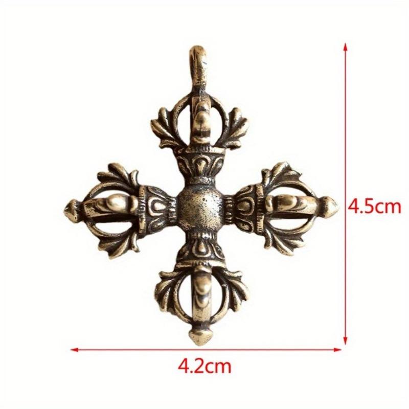 2Pcs Cross Brass Pendant Bodhi Beads Keychain Rope Hangings Buddhism Dharma Handmade Woven Lanyard.