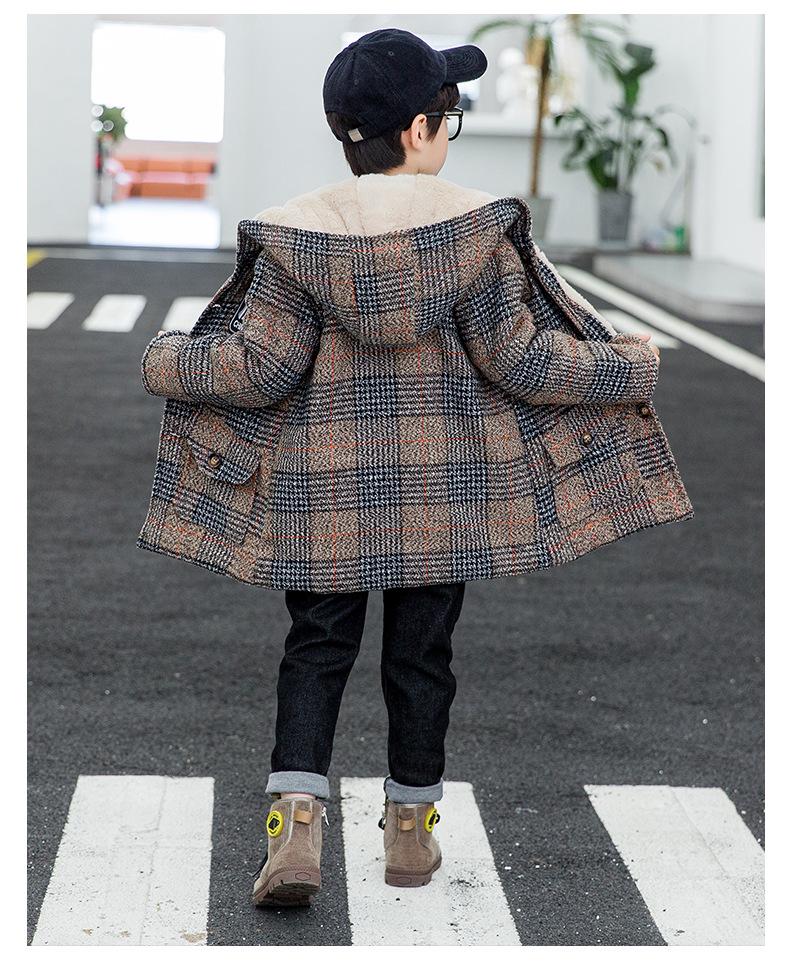 Boys' Fleece-lined Cotton Jacket & Plaid Woolen Coat - 2025 New Style