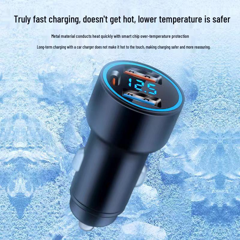 160W Multi-Port Car Charger with PD & Flash Charge, Digital Display, Metal Body - Compatible with Apple & Huawei