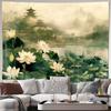 Large Asian Landscape Tapestry Lotus Flowers Oriental Zen Style Wall Hanging for Living Room Decor 150x300cm