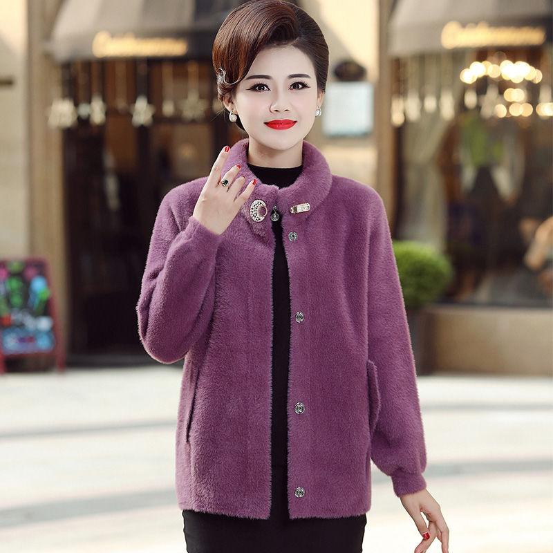 

Осенне-зимняя женская куртка с воротником-стойкой из искусственной норки, теплая плюшевая трикотажная куртка, короткая 3XL фиолетовый