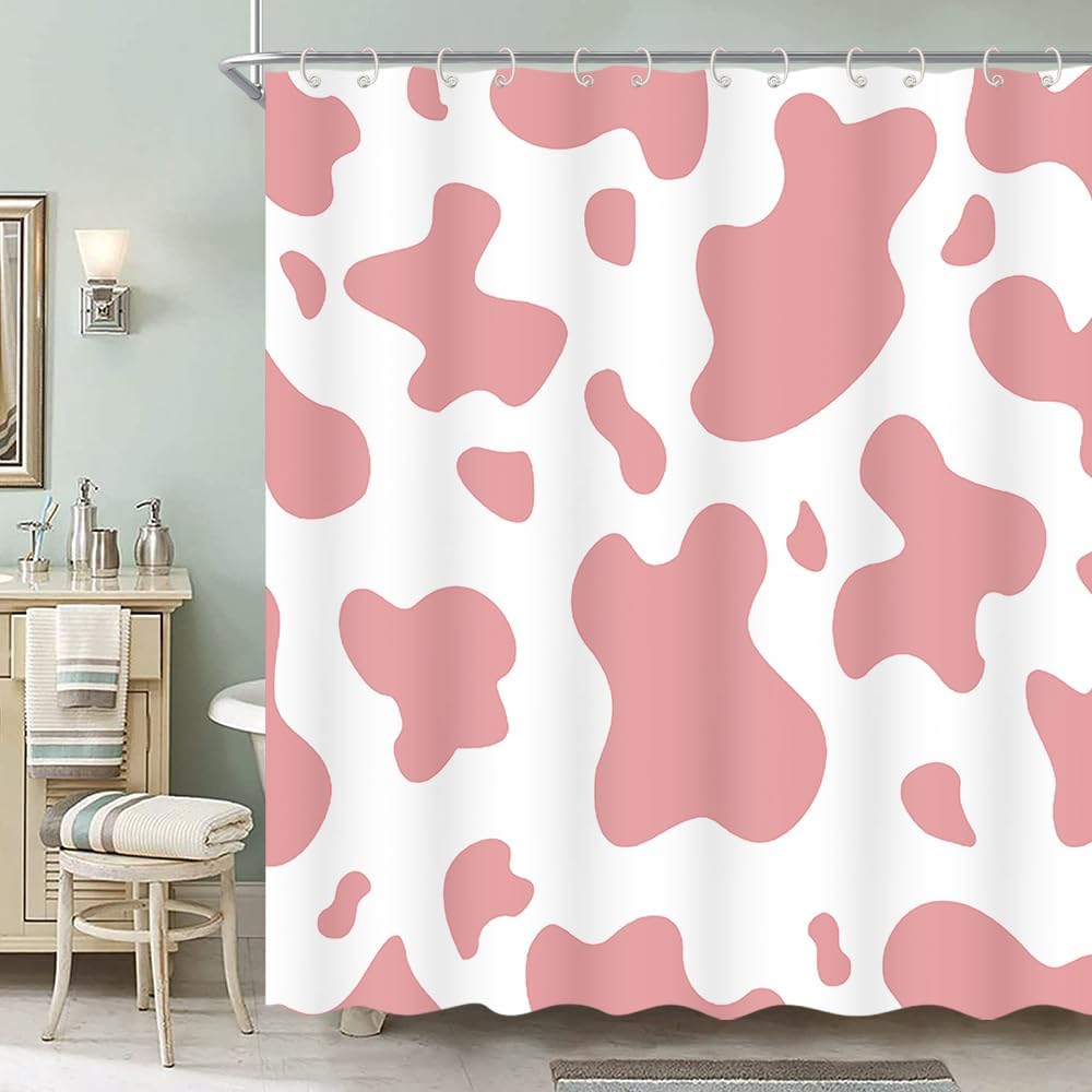 

Purple Cow Print Shower Curtain, Cow Print Cattle Skin Abstract Farm Animals Fabric Shower Curtain Set Bathroom Shower W60H190(CM)-1 Pcs
