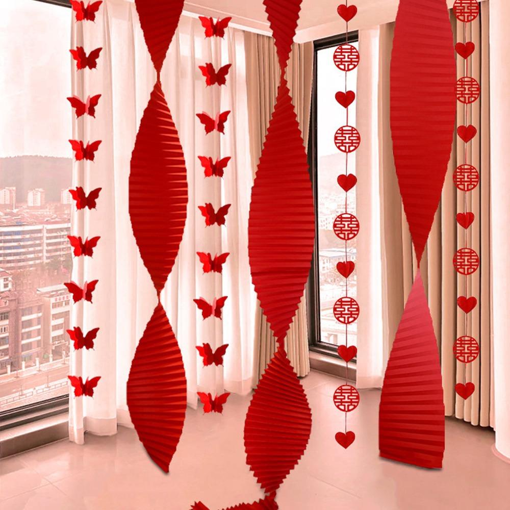 Festive Double Happiness Pendant Red Door Curtain Hanging Decor Wedding Party Decor