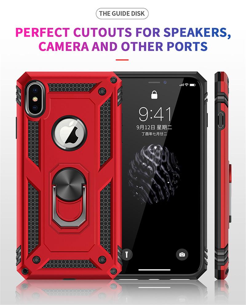 Rugged Armor Phone Case For iPhone X XR XS 11 12 13 Mini Pro Max 6 7 8 Plus Finger Magnetic Ring Hard Holder Shockproof Cover