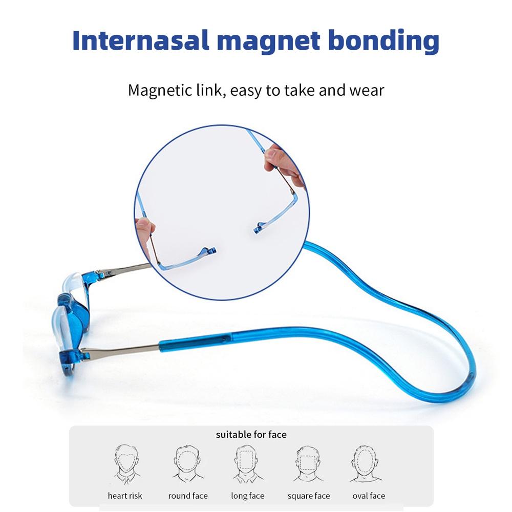 Fashion Folding Half-frame Magnetic Reading Glasses Men and Women Hanging Neck Magnetic Far-sighted Glasses Metal Reading Glasses +1 + 3