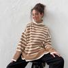 High Neck Striped Jumper for Women Autumn Winter High Neck Pullover Knitwear Versatile Loose Fit Jumper Luxurious Relaxed-fit Slimming Versatile Top