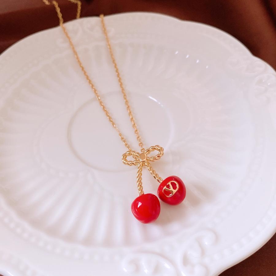 Red Cherry Pendant Earrings & Necklace Set: Stylish Minimalist Jewelry