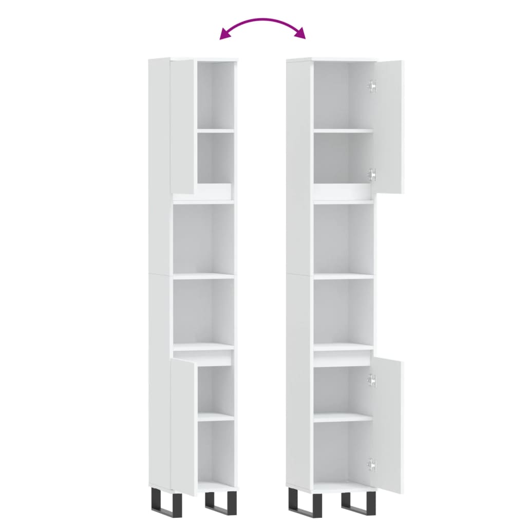 Bathroom Cabinet White 30x30x190 Cm Particleboard