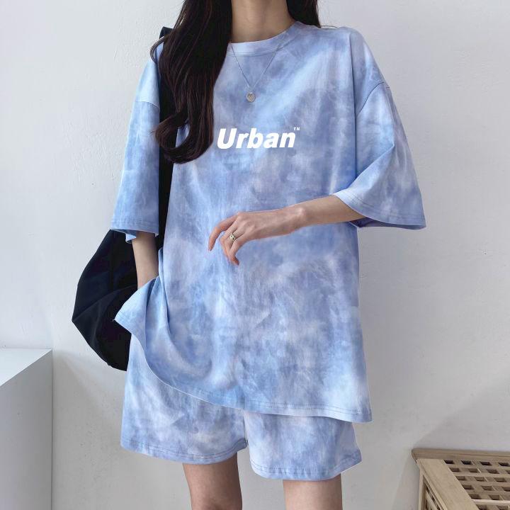 Women's Summer Tie-Dye Print Short Sleeve T-Shirt & Wide-Leg Shorts Set