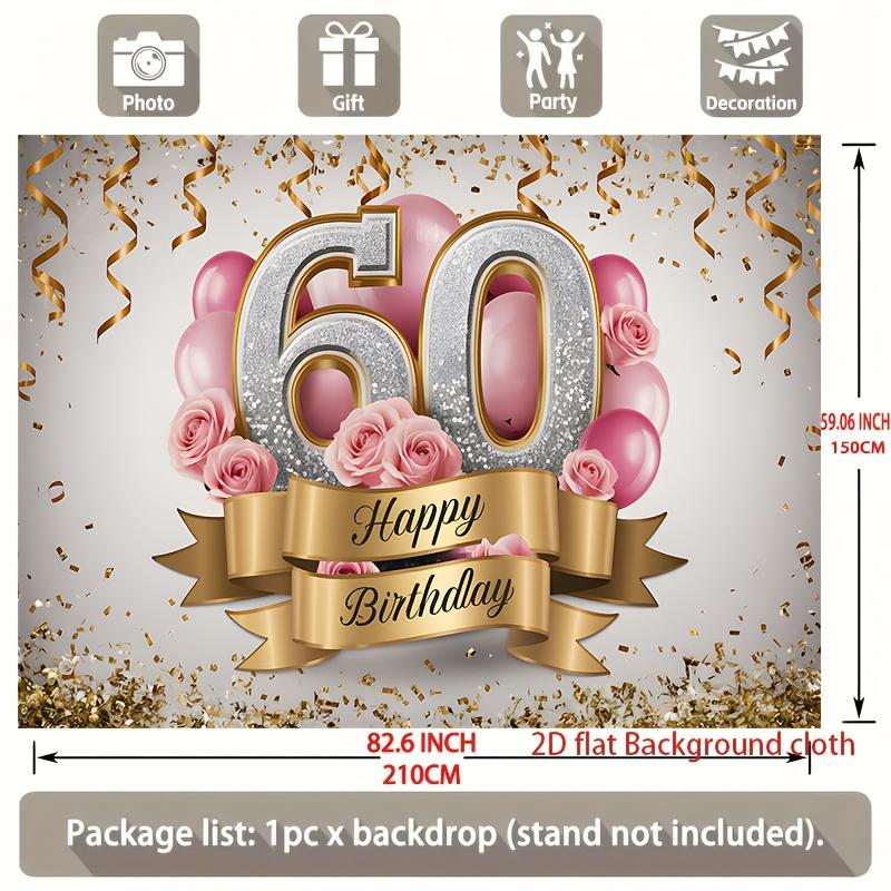 2D planar banner, 1 piece, background decoration photo for 60th birthday party backdrop, polyester banner decoration